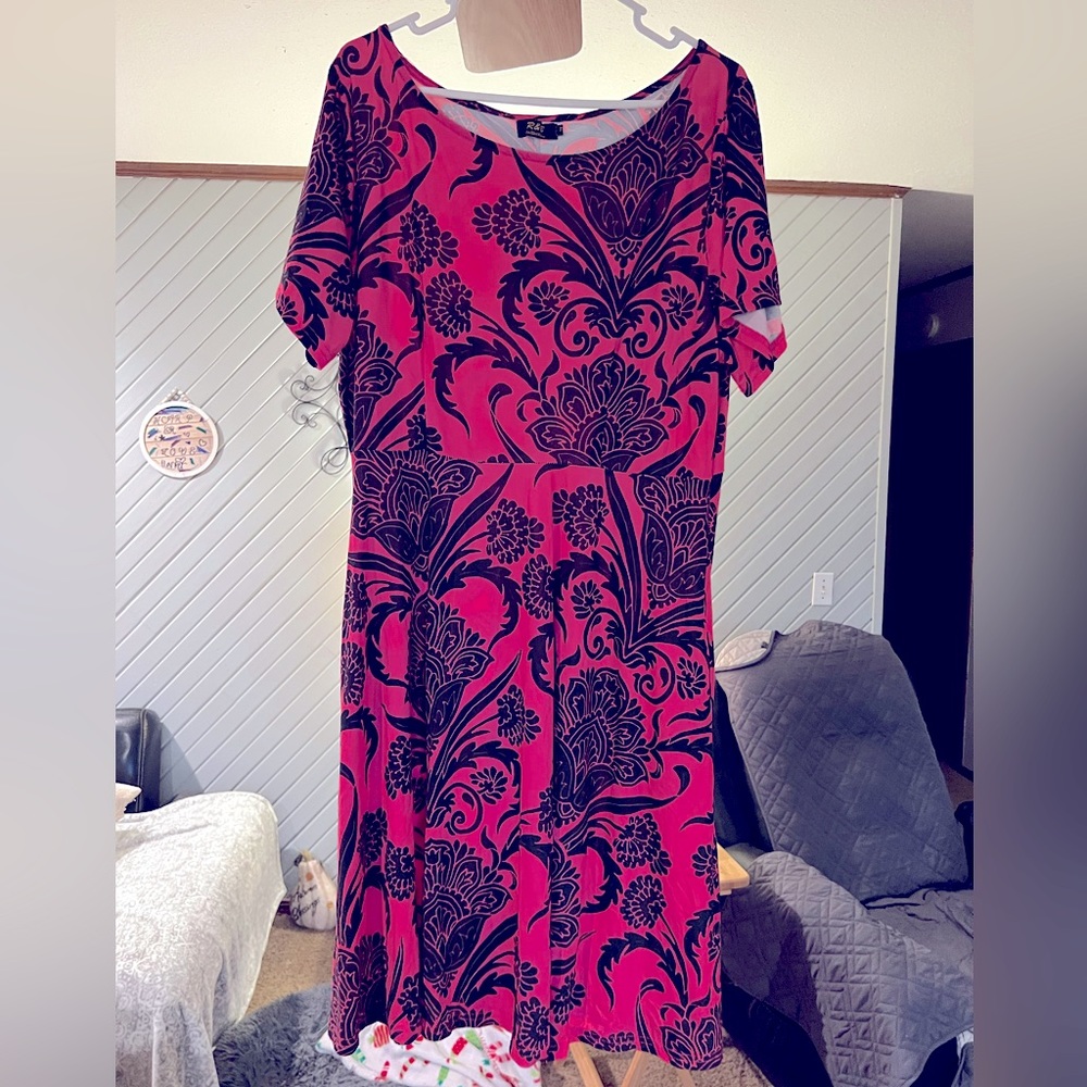 Women’s 1X R&B hot pink and black dress